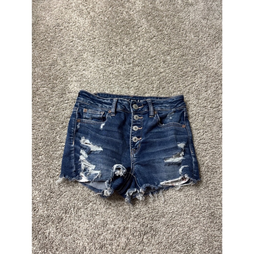 American Eagle Ne(x)t Level Stretch Distressed Button Fly Denim Shorts Size 8